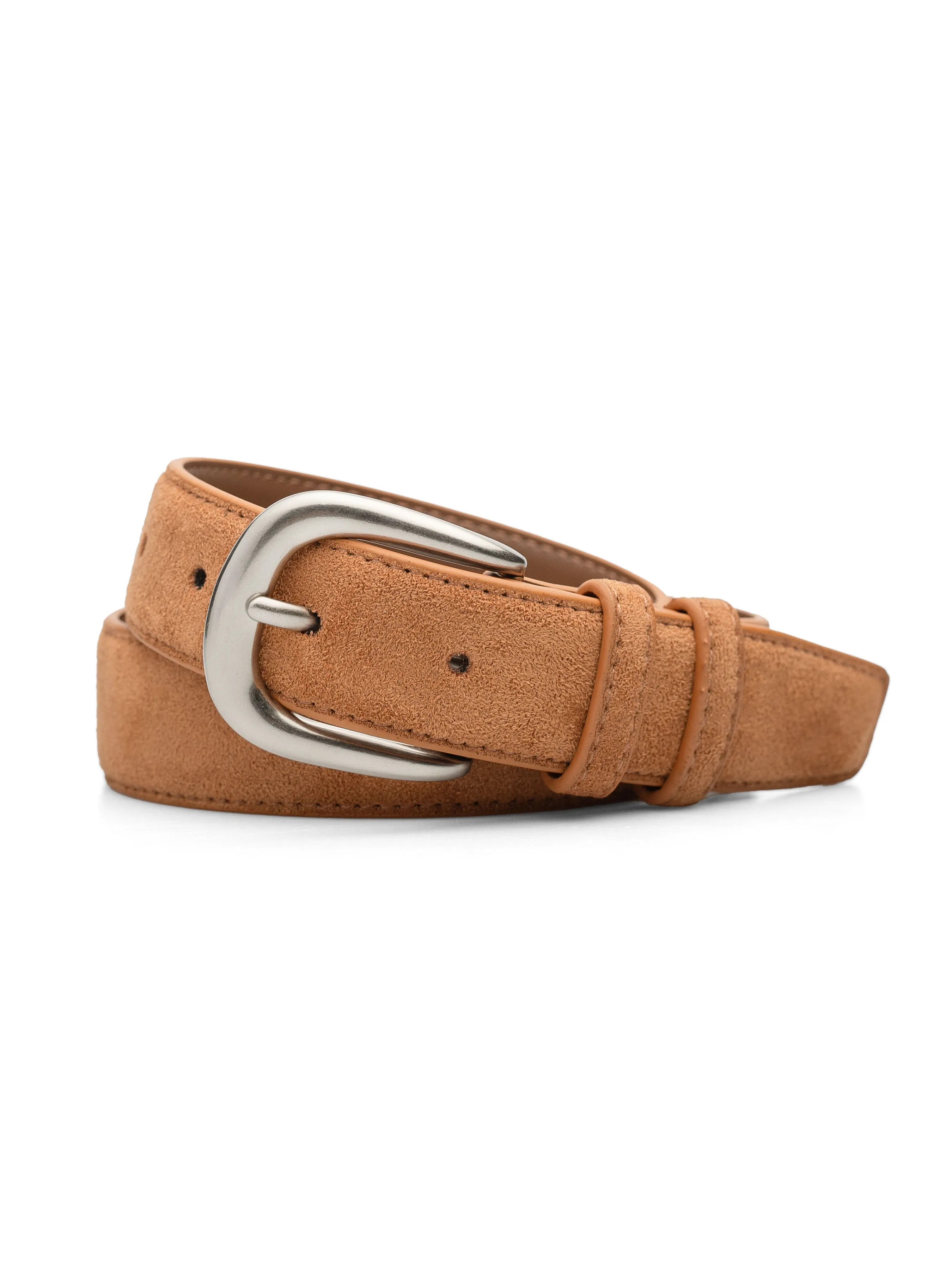 Suede Leather Belt with Classic Silver-Toned Buckle