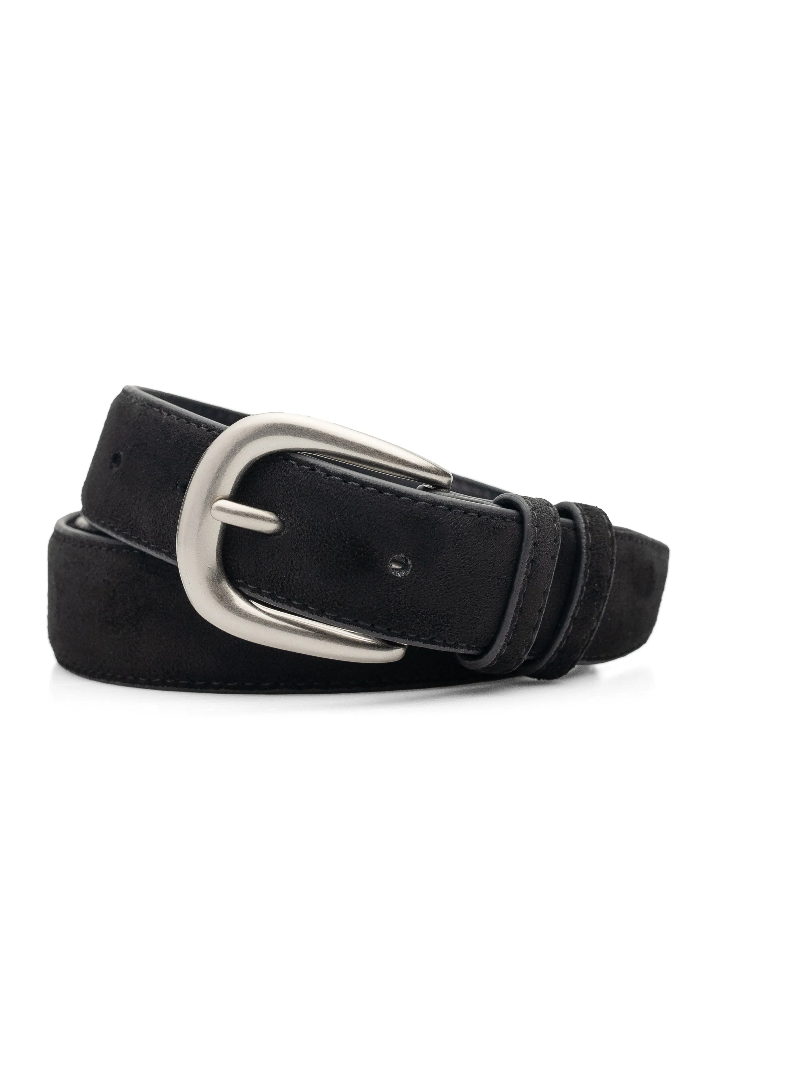 Suede Leather Belt with Classic Silver-Toned Buckle