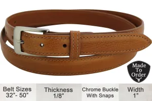Tan Italian Calf Leather Dress Belt - 1" Wide Full Grain **Made To Order Allow 5 To 6 Weeks To Ship
