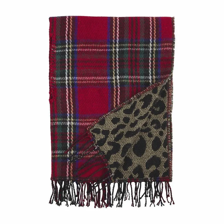 Tartan Leopard Reversible Scarf Wrap