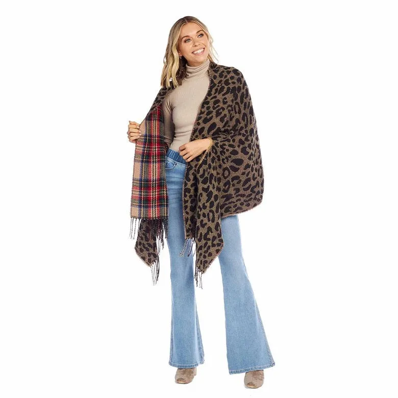 Tartan Leopard Reversible Scarf Wrap