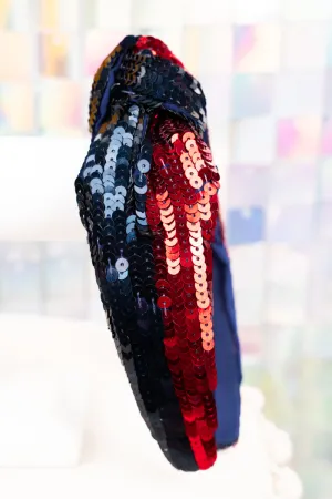Team Colors Navy and Red Sequin Knotted Headband