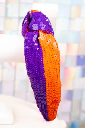 Team Colors Purple and Orange Sequin Knotted Headband