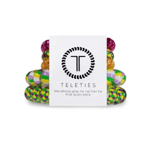 Teleties Hair Tie - Large and Small Band Pack of 5 - Mardi Fever