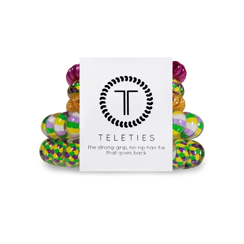 Teleties Hair Tie - Large and Small Band Pack of 5 - Mardi Fever