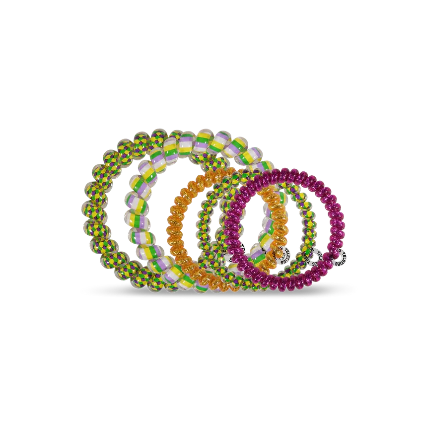 Teleties Hair Tie - Large and Small Band Pack of 5 - Mardi Fever