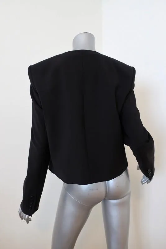 Tibi Cropped Scarf Blazer Black Tropical Wool Size 6 Open Front Jacket
