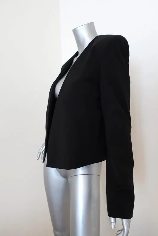 Tibi Cropped Scarf Blazer Black Tropical Wool Size 6 Open Front Jacket