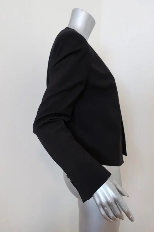 Tibi Cropped Scarf Blazer Black Tropical Wool Size 6 Open Front Jacket