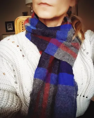 Tie Rack London Vintage Classic Grey, Blue and Red Winter Wool Scarf