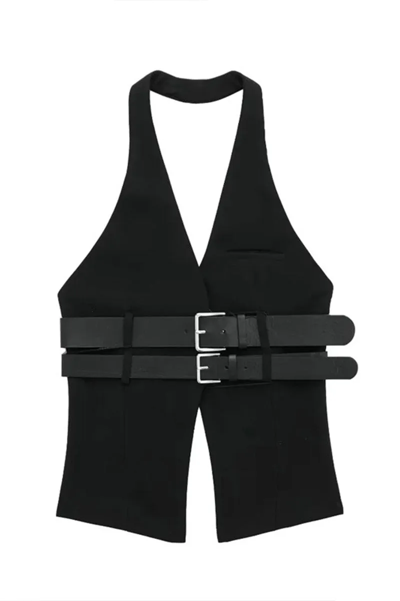 TJ0242 Belted Halter Vest
