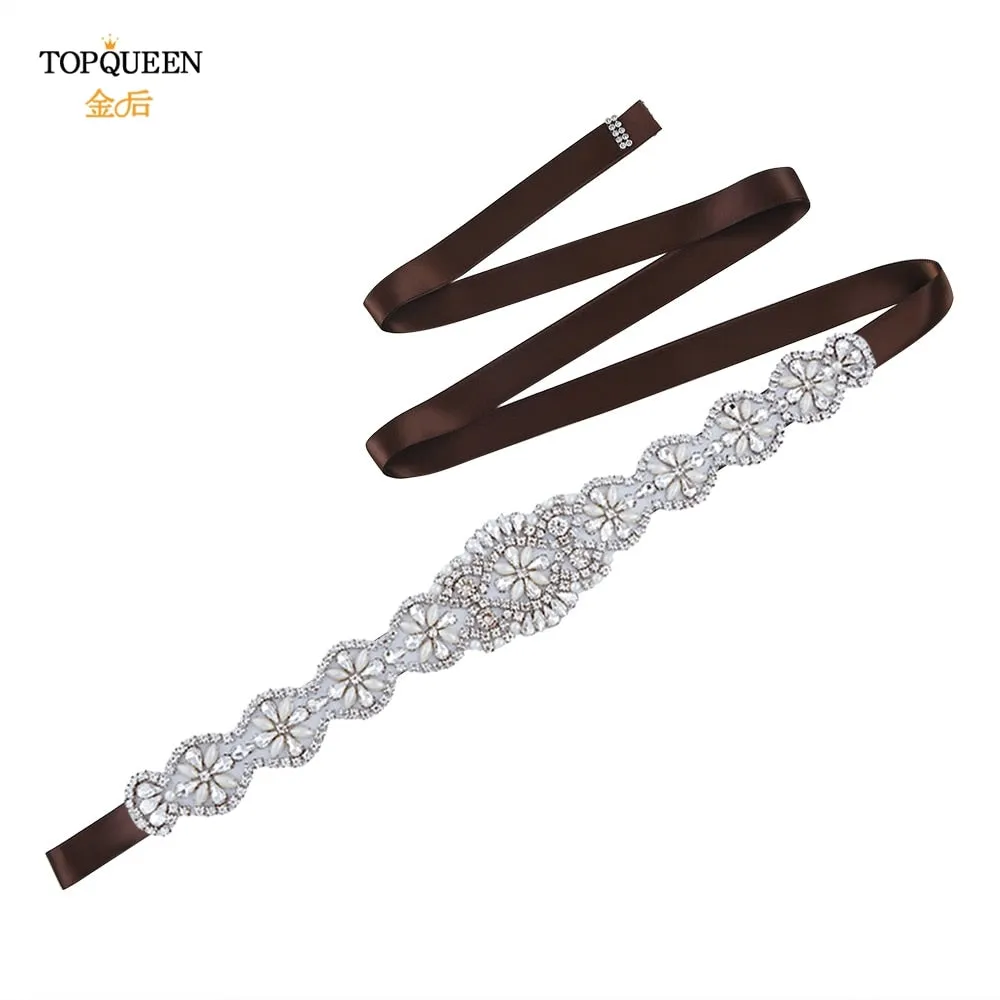 TOPQUEEN S161 Luxury Bridal Belts With Rhinestone Bridal Wedding Accessories Belt for Women Wedding Dress Sash Belt Formal Belts