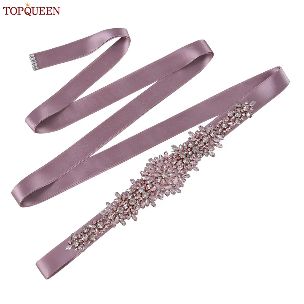 TOPQUEEN S319-RG Rose Gold Belt Full Rhinestone Ladies Wedding Party Stones Sash Women Dress Bride Accessories Gown Applique