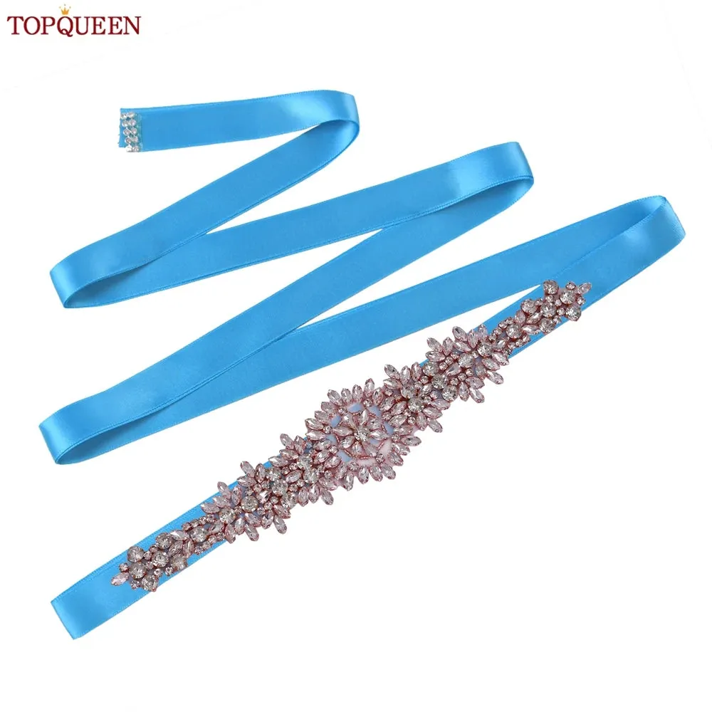 TOPQUEEN S319-RG Rose Gold Belt Full Rhinestone Ladies Wedding Party Stones Sash Women Dress Bride Accessories Gown Applique
