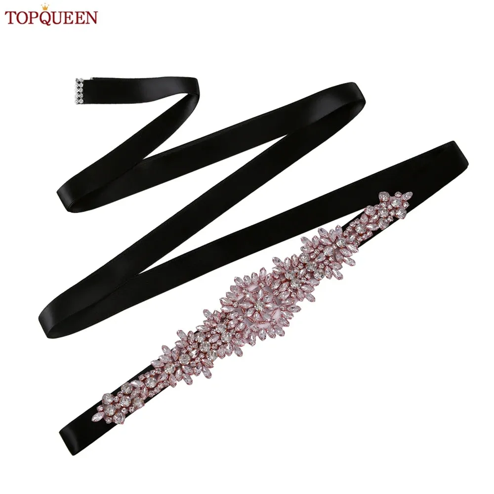 TOPQUEEN S319-RG Rose Gold Belt Full Rhinestone Ladies Wedding Party Stones Sash Women Dress Bride Accessories Gown Applique