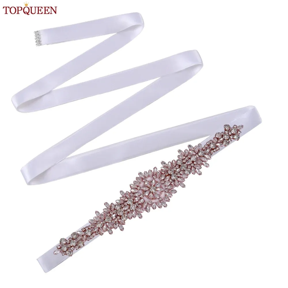 TOPQUEEN S319-RG Rose Gold Belt Full Rhinestone Ladies Wedding Party Stones Sash Women Dress Bride Accessories Gown Applique