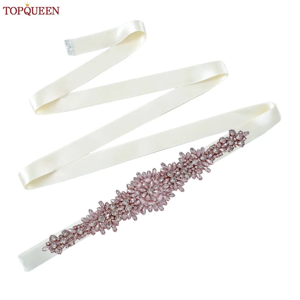 TOPQUEEN S319-RG Rose Gold Belt Full Rhinestone Ladies Wedding Party Stones Sash Women Dress Bride Accessories Gown Applique