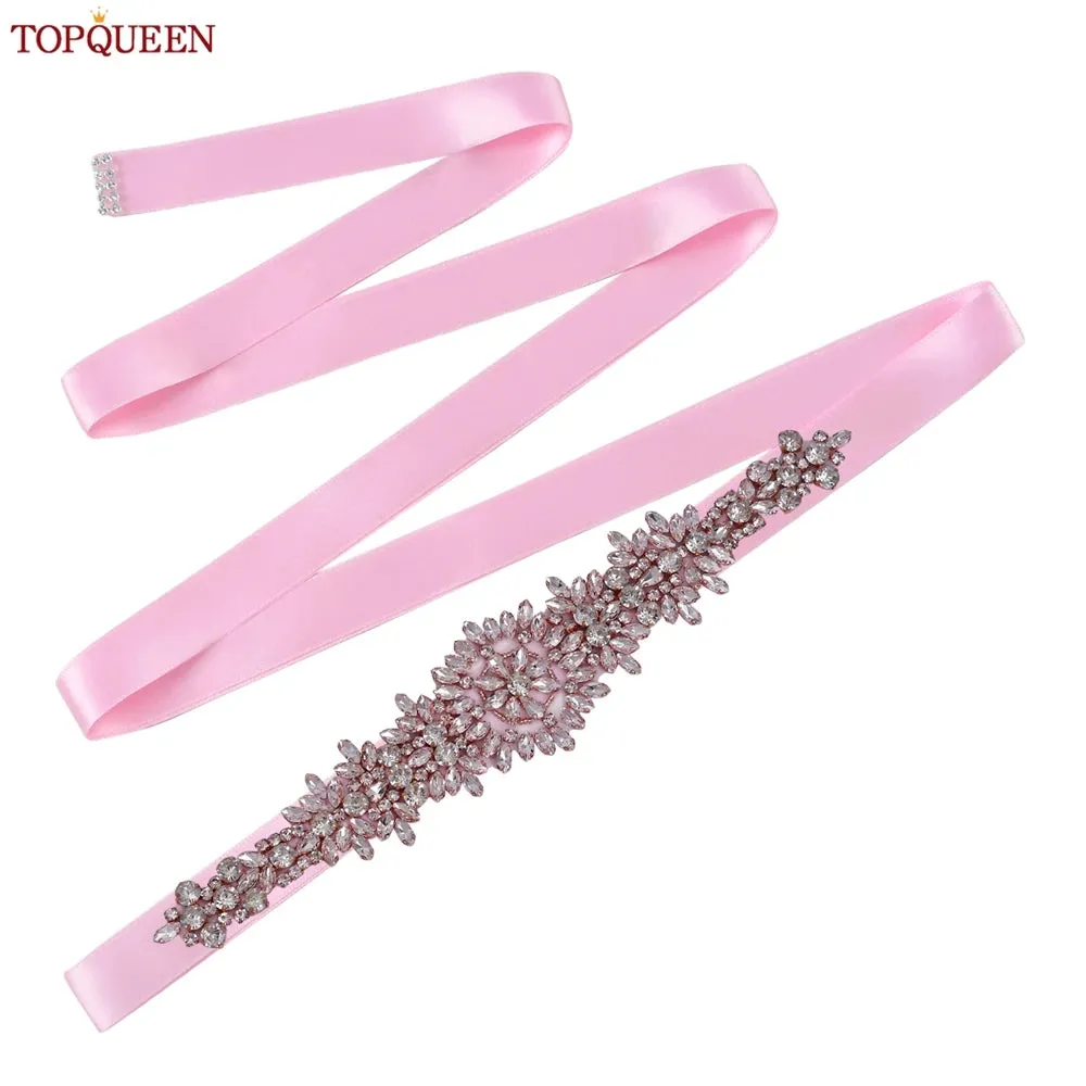 TOPQUEEN S319-RG Rose Gold Belt Full Rhinestone Ladies Wedding Party Stones Sash Women Dress Bride Accessories Gown Applique