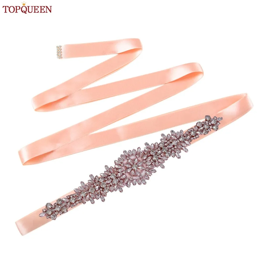 TOPQUEEN S319-RG Rose Gold Belt Full Rhinestone Ladies Wedding Party Stones Sash Women Dress Bride Accessories Gown Applique