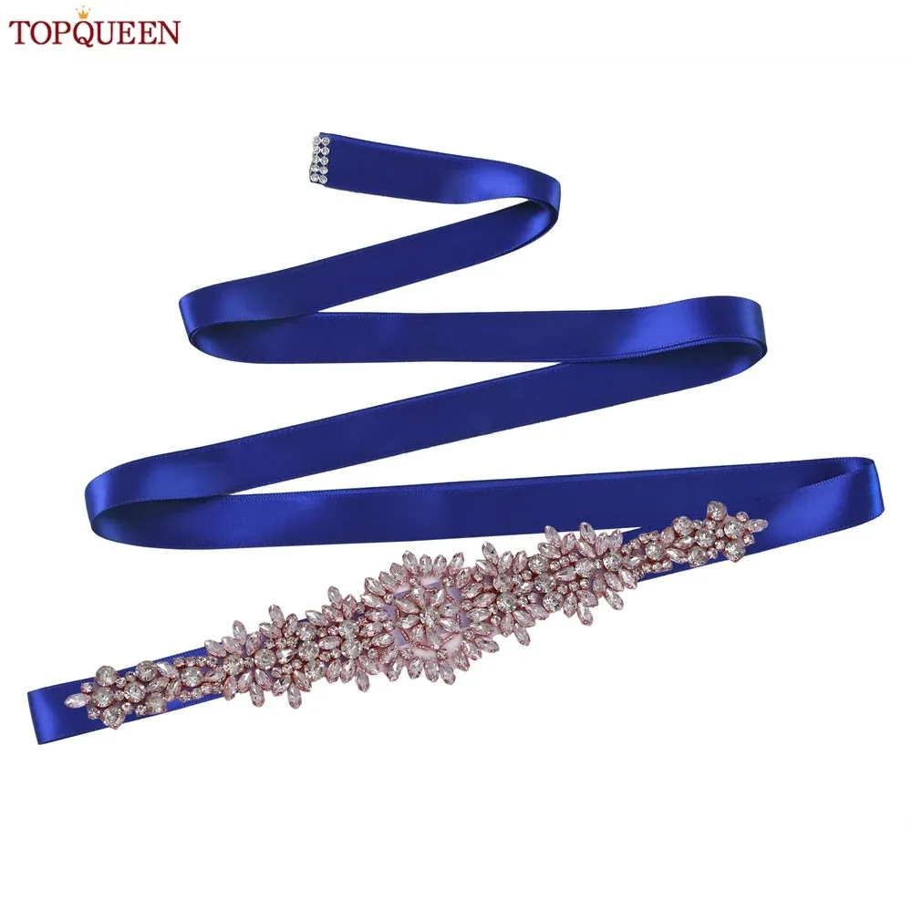 TOPQUEEN S319-RG Rose Gold Belt Full Rhinestone Ladies Wedding Party Stones Sash Women Dress Bride Accessories Gown Applique
