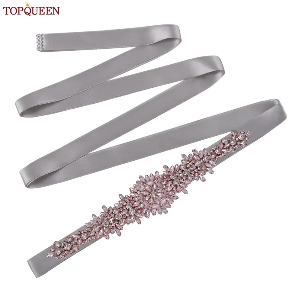 TOPQUEEN S319-RG Rose Gold Belt Full Rhinestone Ladies Wedding Party Stones Sash Women Dress Bride Accessories Gown Applique