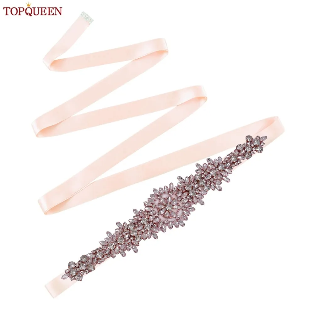 TOPQUEEN S319-RG Rose Gold Belt Full Rhinestone Ladies Wedding Party Stones Sash Women Dress Bride Accessories Gown Applique