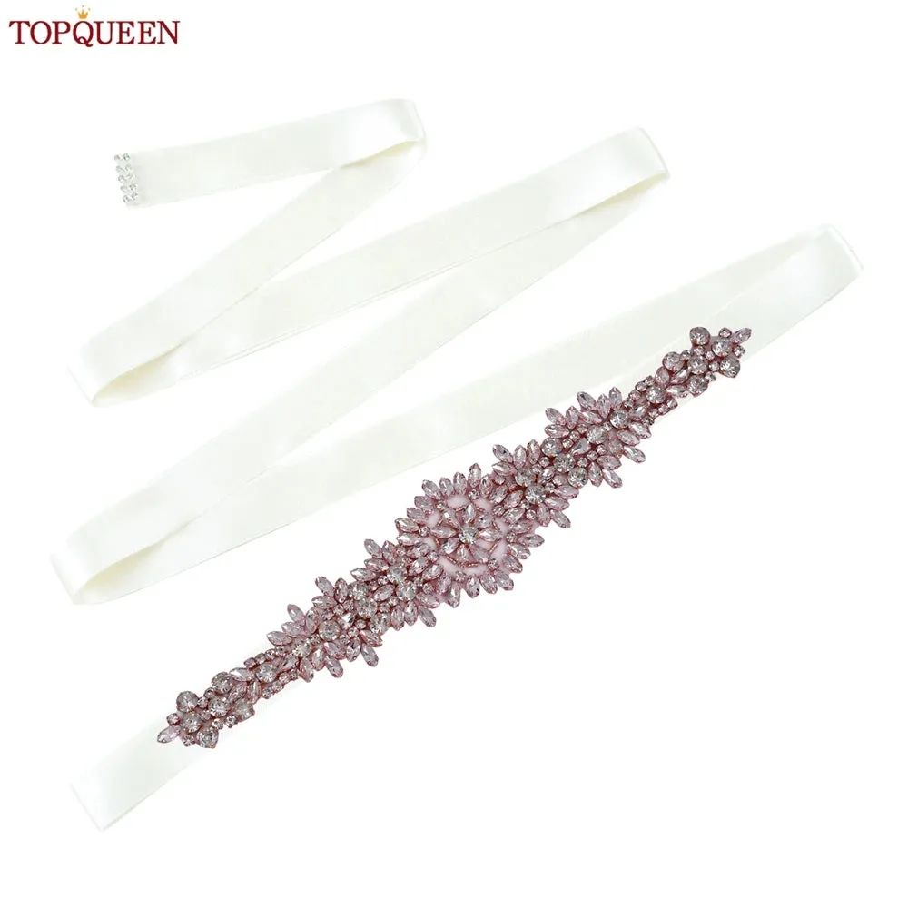 TOPQUEEN S319-RG Rose Gold Belt Full Rhinestone Ladies Wedding Party Stones Sash Women Dress Bride Accessories Gown Applique