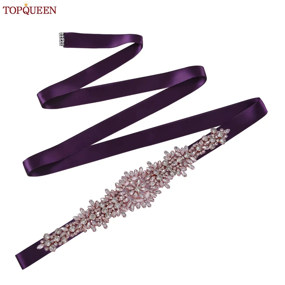TOPQUEEN S319-RG Rose Gold Belt Full Rhinestone Ladies Wedding Party Stones Sash Women Dress Bride Accessories Gown Applique