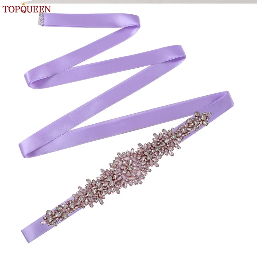 TOPQUEEN S319-RG Rose Gold Belt Full Rhinestone Ladies Wedding Party Stones Sash Women Dress Bride Accessories Gown Applique