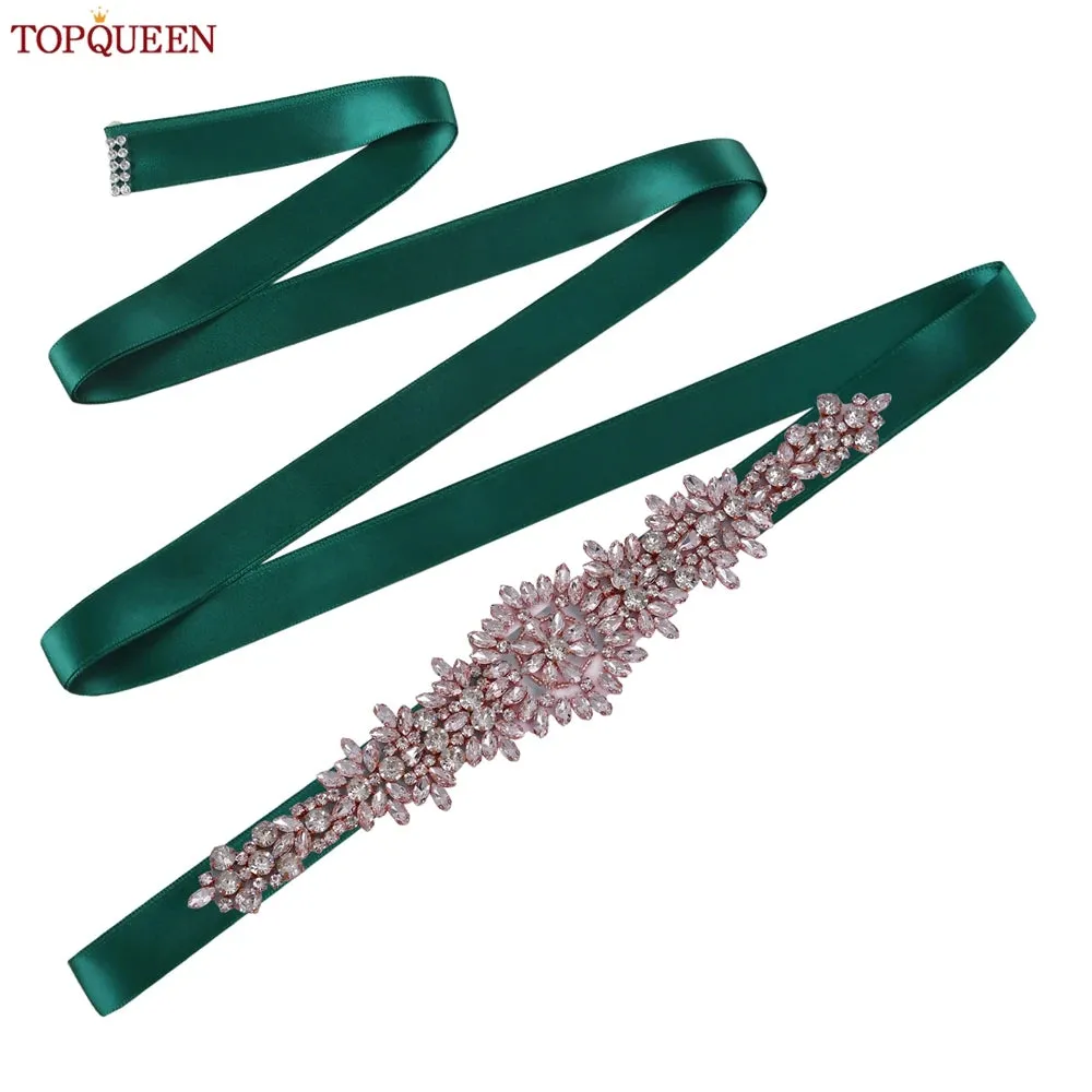 TOPQUEEN S319-RG Rose Gold Belt Full Rhinestone Ladies Wedding Party Stones Sash Women Dress Bride Accessories Gown Applique