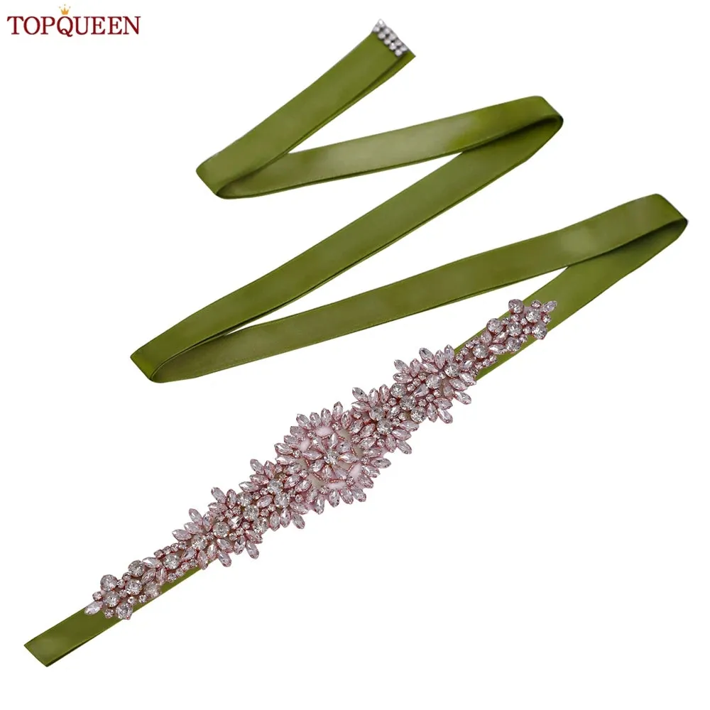 TOPQUEEN S319-RG Rose Gold Belt Full Rhinestone Ladies Wedding Party Stones Sash Women Dress Bride Accessories Gown Applique
