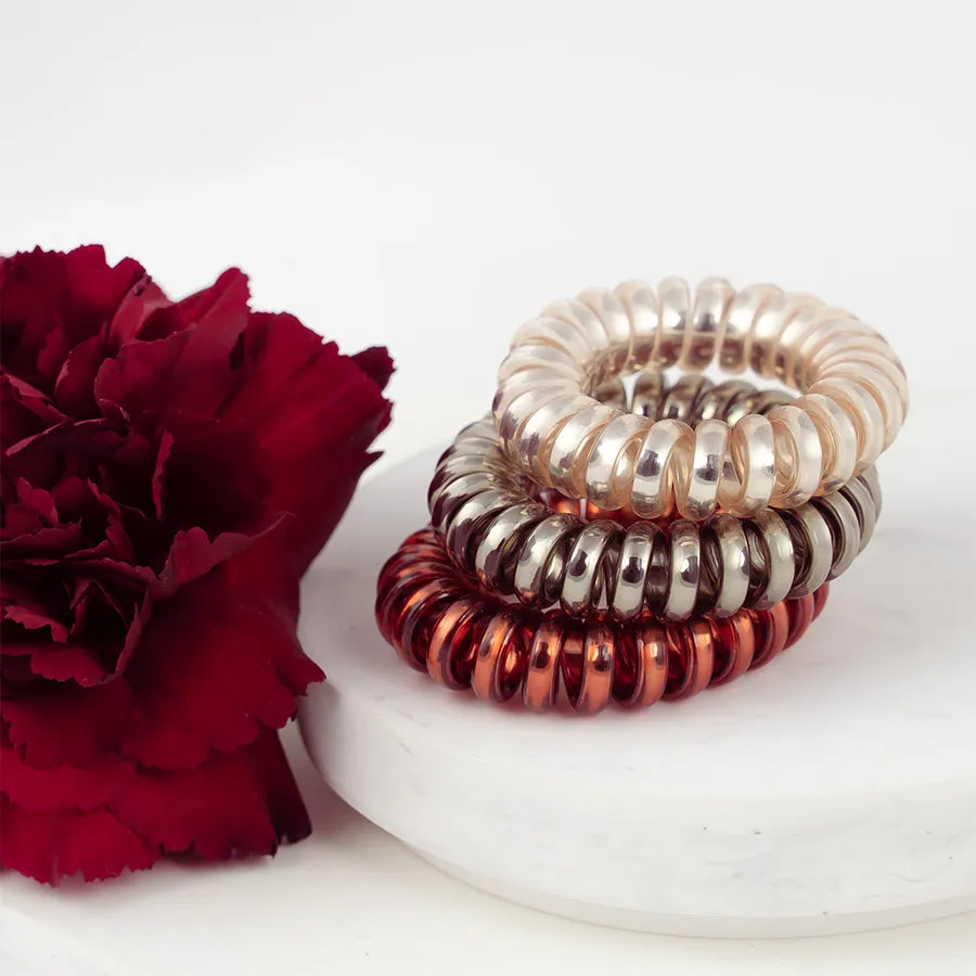 Unisex Shiny Cord Spiral Hair Ties - Set of 3 Colors