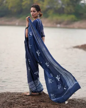 Urmi Blockprinted Modal Silk Saree - Jaisal