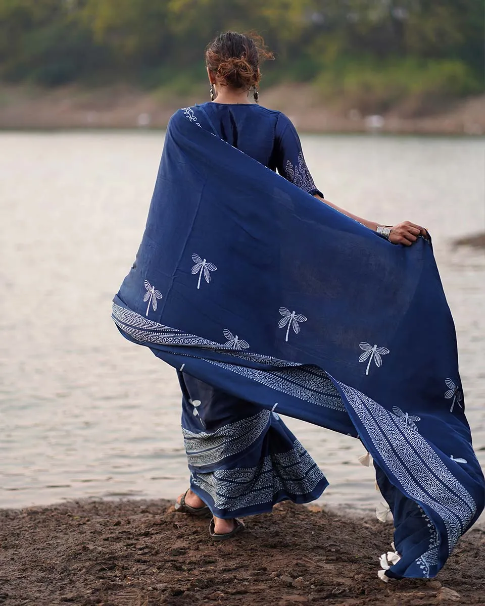 Urmi Blockprinted Modal Silk Saree - Jaisal