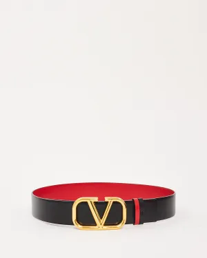 Valentino Black/Red Leather VLogo Signature Reversible Belt - 80/32