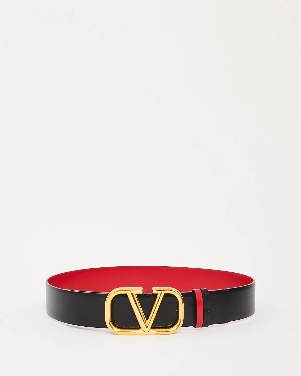 Valentino Black/Red Leather VLogo Signature Reversible Belt - 80/32