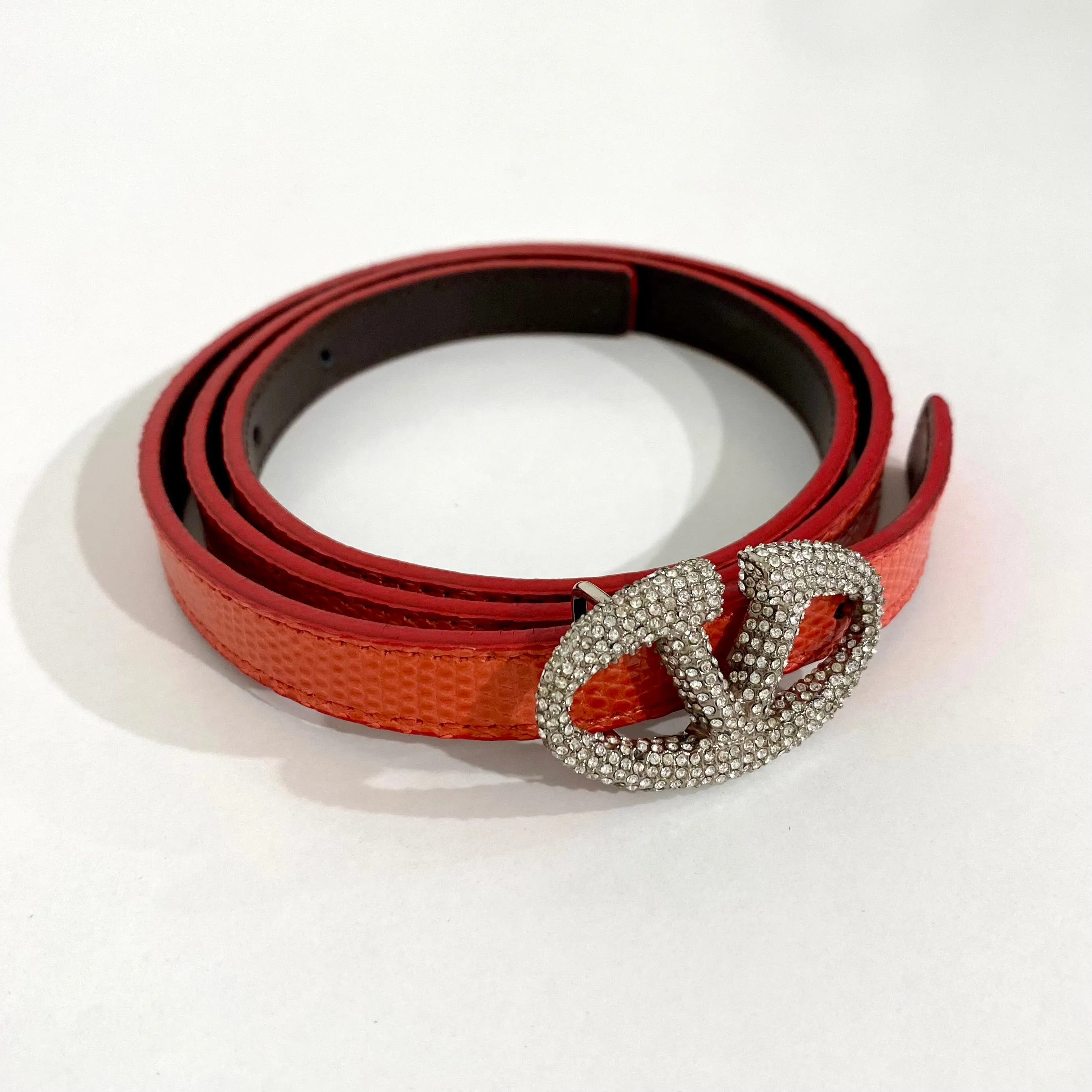 Valentino Crystal V Logo Pink Snakeskin Belt