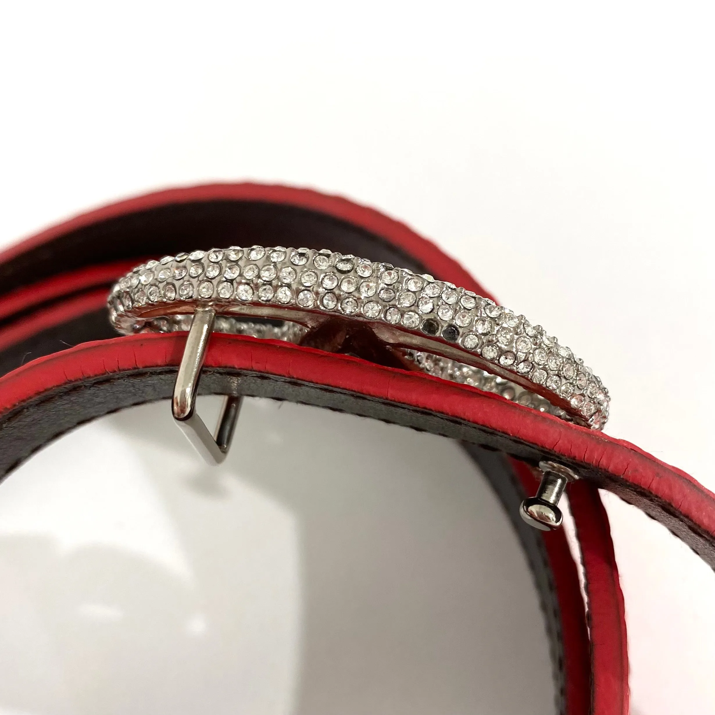 Valentino Crystal V Logo Pink Snakeskin Belt