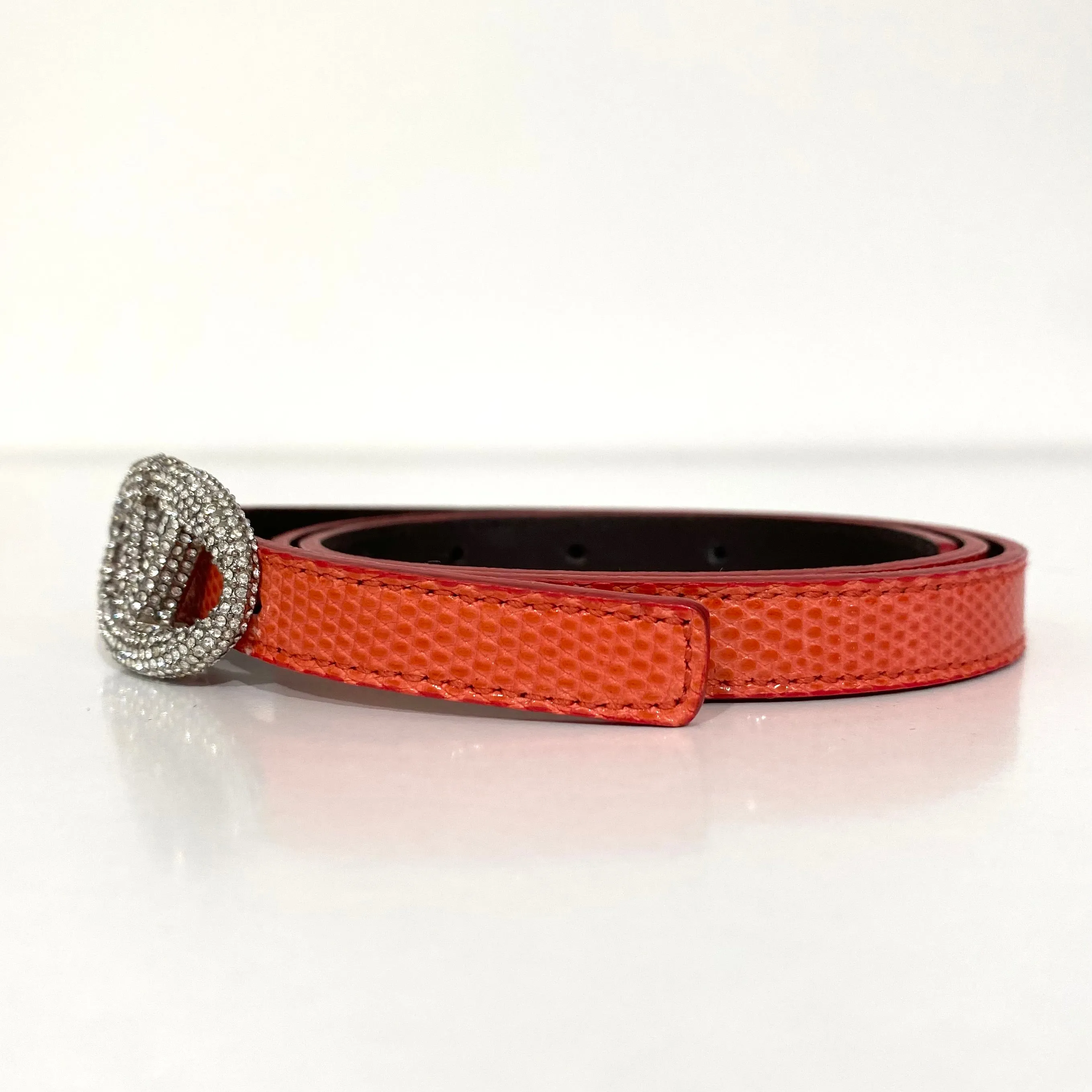 Valentino Crystal V Logo Pink Snakeskin Belt