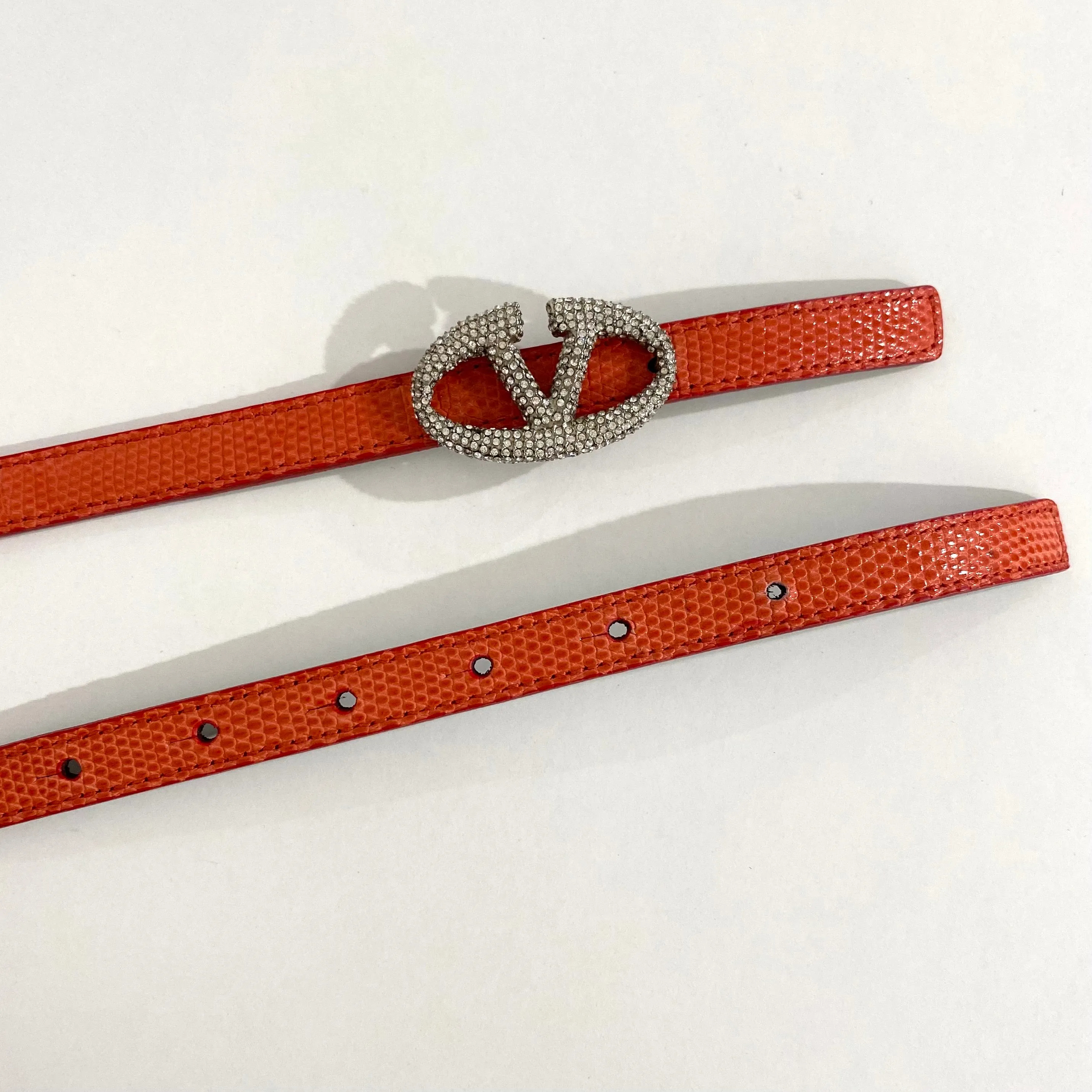 Valentino Crystal V Logo Pink Snakeskin Belt
