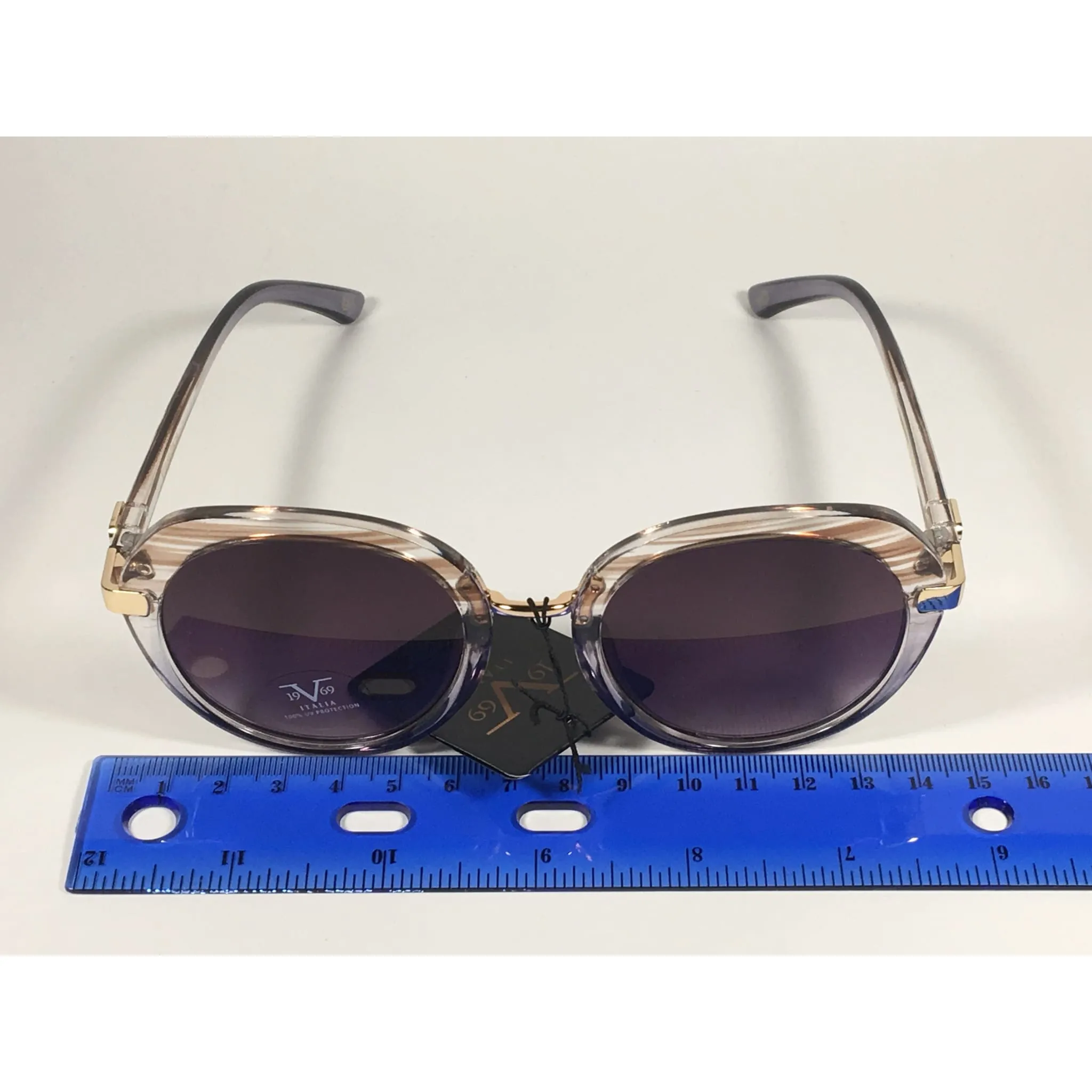 Versace 19V69 Italia Matilda Round Sunglasses Gray Brown Clear Plastic Frame Smoke Gradient Lens