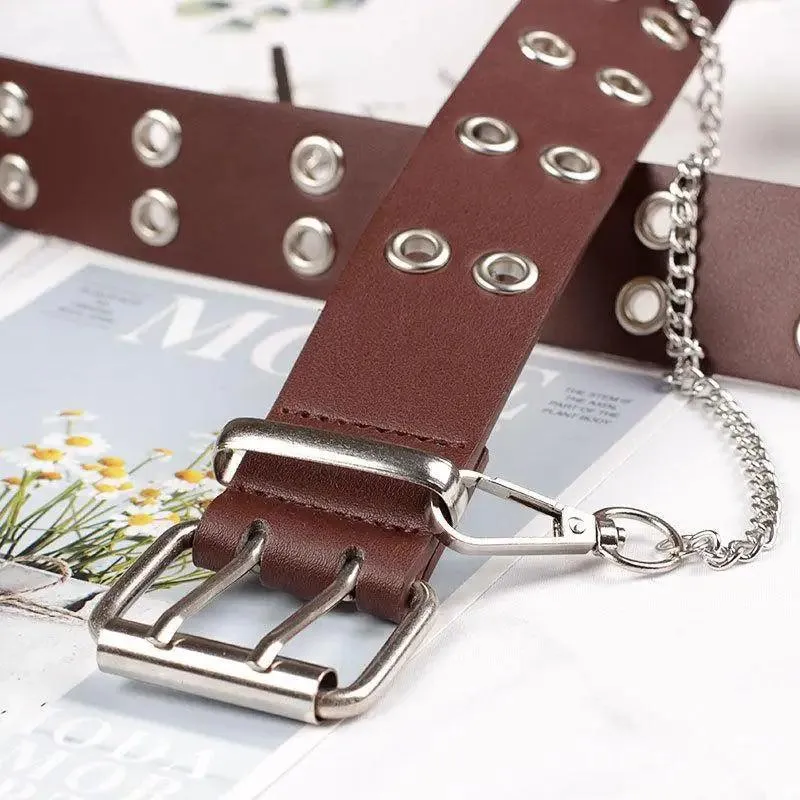Vintage Adjustable Black Metal Waistband Buckle Leather Waistband For Jeans Trendy Women's Fashionable Design Waistbands 103cm