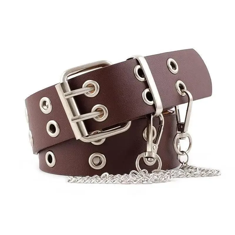 Vintage Adjustable Black Metal Waistband Buckle Leather Waistband For Jeans Trendy Women's Fashionable Design Waistbands 103cm