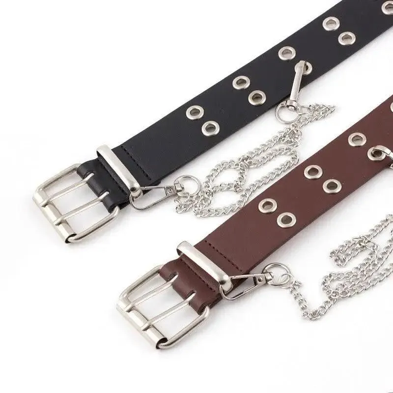 Vintage Adjustable Black Metal Waistband Buckle Leather Waistband For Jeans Trendy Women's Fashionable Design Waistbands 103cm