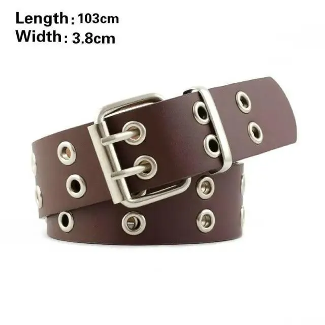Vintage Adjustable Black Metal Waistband Buckle Leather Waistband For Jeans Trendy Women's Fashionable Design Waistbands 103cm