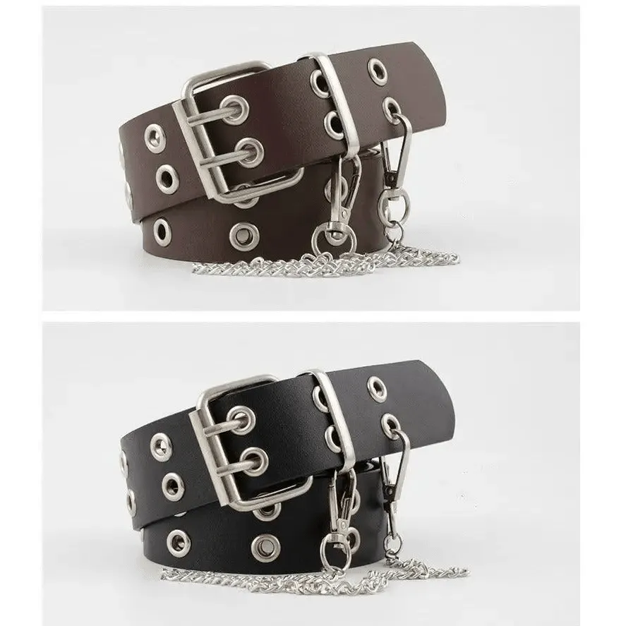 Vintage Adjustable Black Metal Waistband Buckle Leather Waistband For Jeans Trendy Women's Fashionable Design Waistbands 103cm