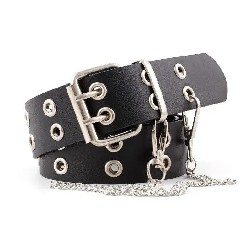 Vintage Adjustable Black Metal Waistband Buckle Leather Waistband For Jeans Trendy Women's Fashionable Design Waistbands 103cm