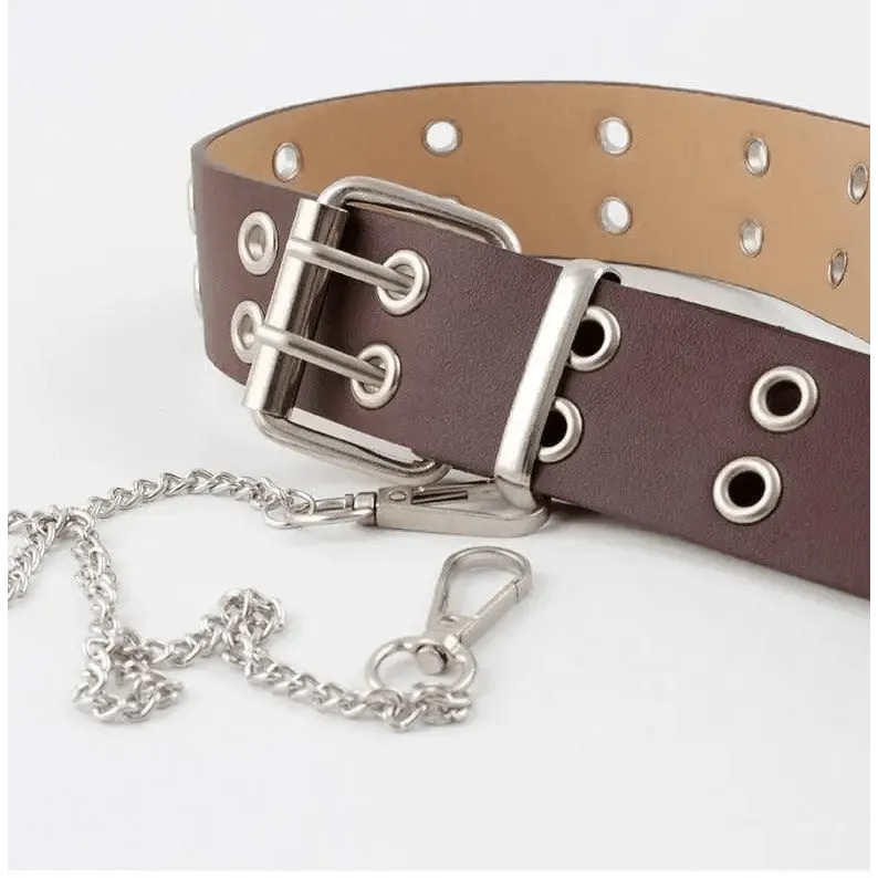 Vintage Adjustable Black Metal Waistband Buckle Leather Waistband For Jeans Trendy Women's Fashionable Design Waistbands 103cm