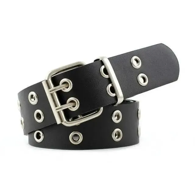 Vintage Adjustable Black Metal Waistband Buckle Leather Waistband For Jeans Trendy Women's Fashionable Design Waistbands 103cm