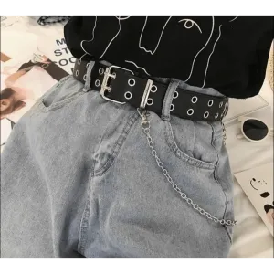 Vintage Adjustable Black Metal Waistband Buckle Leather Waistband For Jeans Trendy Women's Fashionable Design Waistbands 103cm